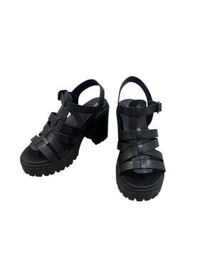 MIA Shoes Womens Size 7 Black Tira Strappy Block Heel Platform Sandals Lug Sole